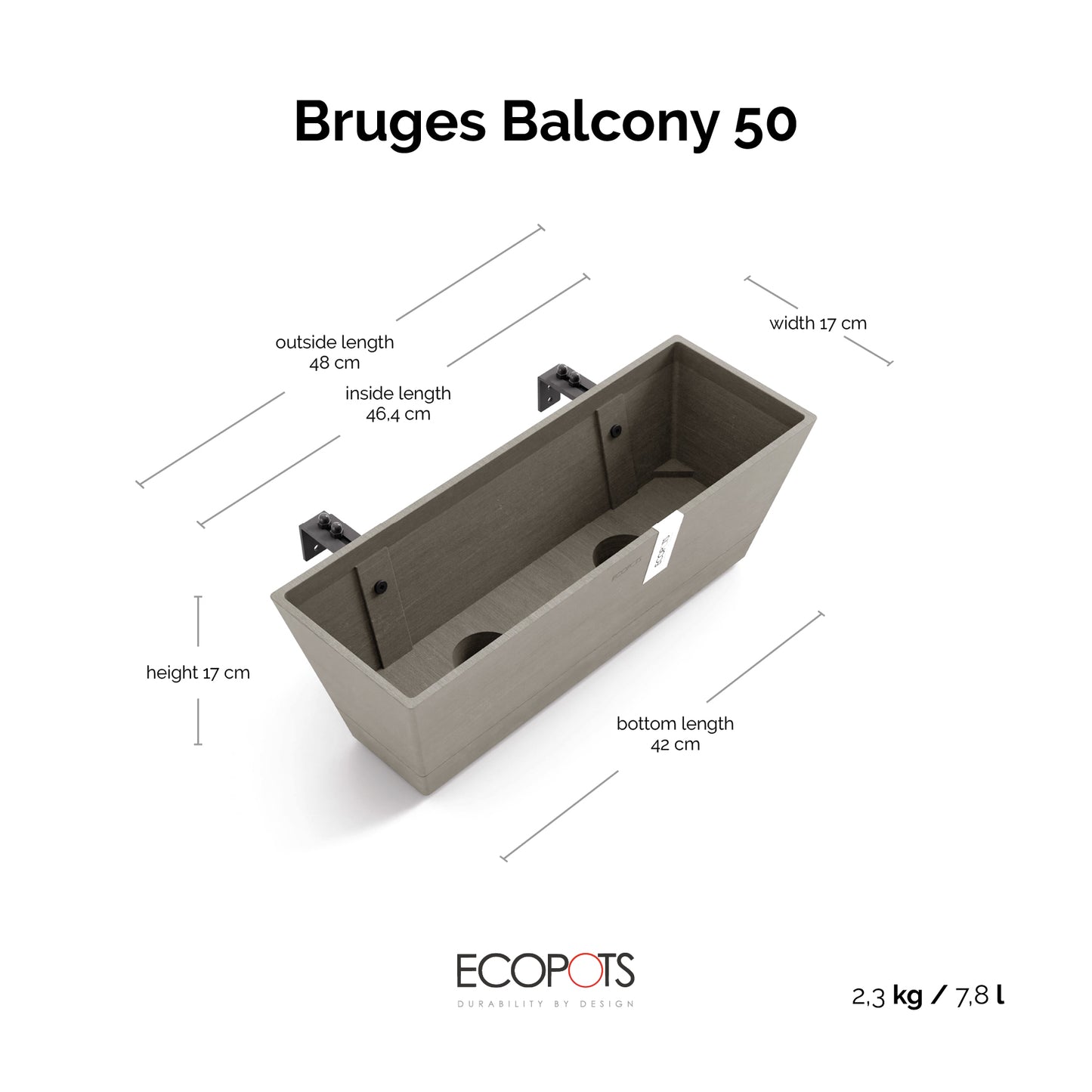 Kukkaruukku Bruge ripustettava 50cm taupe