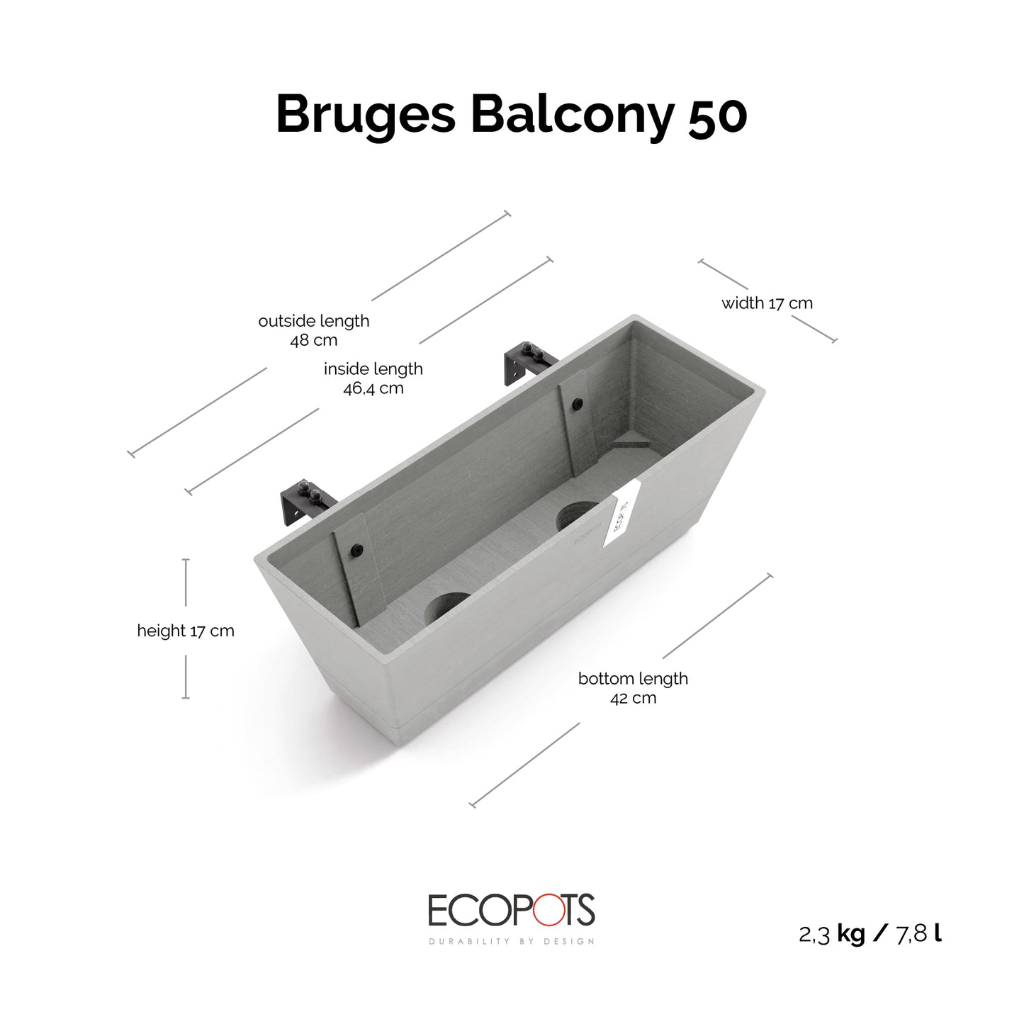 Kukkaruukku Bruge ripustettava 50cm valkoharmaa