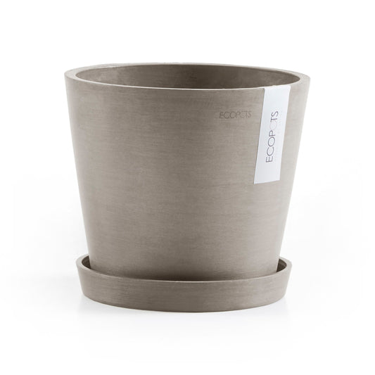 Kukkaruukku - Ecopots - Amsterdam aluslautanen 20cm taupe - Ecopotskauppa - Uuden aikakauden kukkaruukku