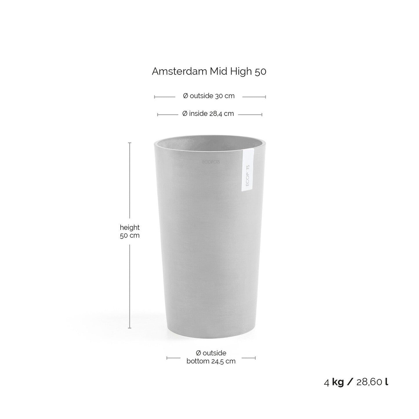 Kukkaruukku - Ecopots - Amsterdam keskikorkea 50cm harmaa - Ecopotskauppa - Uuden aikakauden kukkaruukku