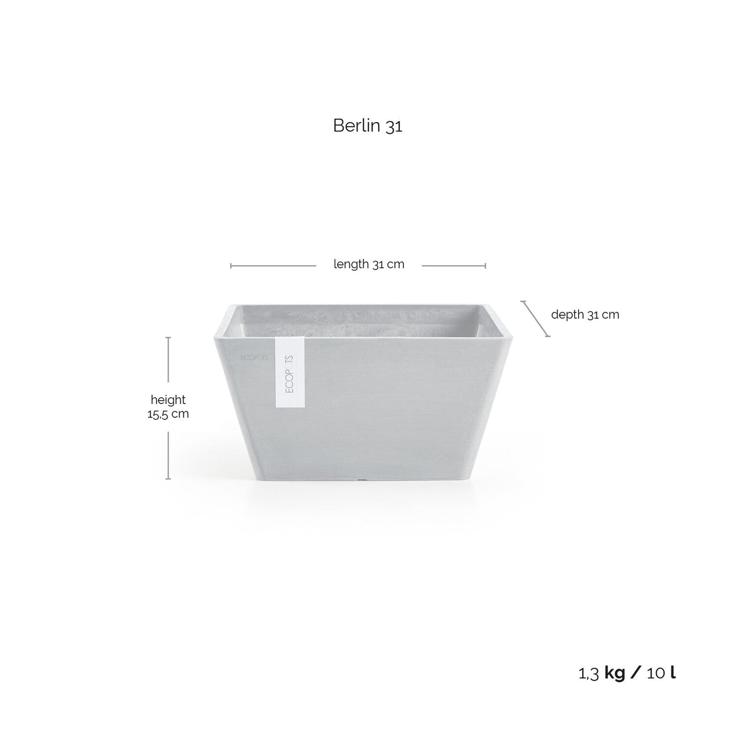 Kukkaruukku - Ecopots - Berliini 30cm valkoharmaa - Ecopotskauppa - Uuden aikakauden kukkaruukku