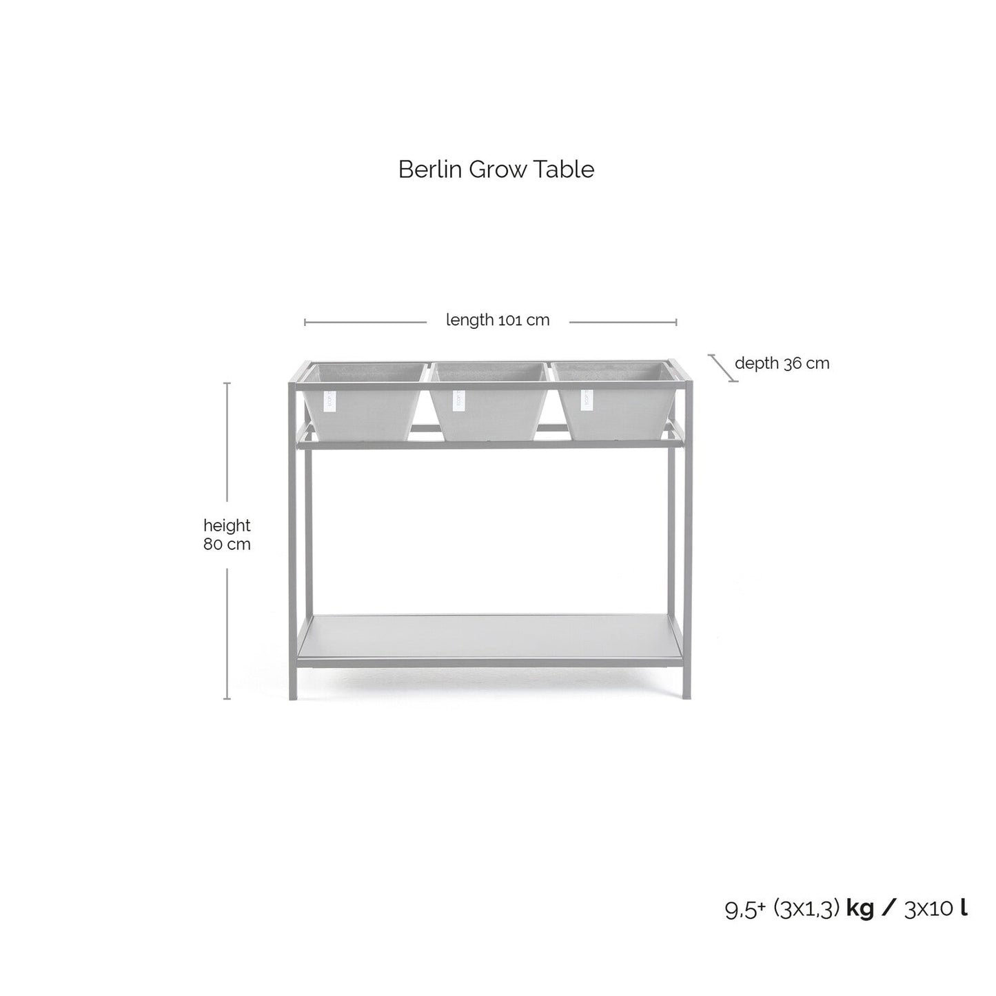 Kukkaruukku - Ecopots - Berliini yrttipöytä valkoinen runko & valkoharmaat ruukut - Ecopotskauppa - Uuden aikakauden kukkaruukku