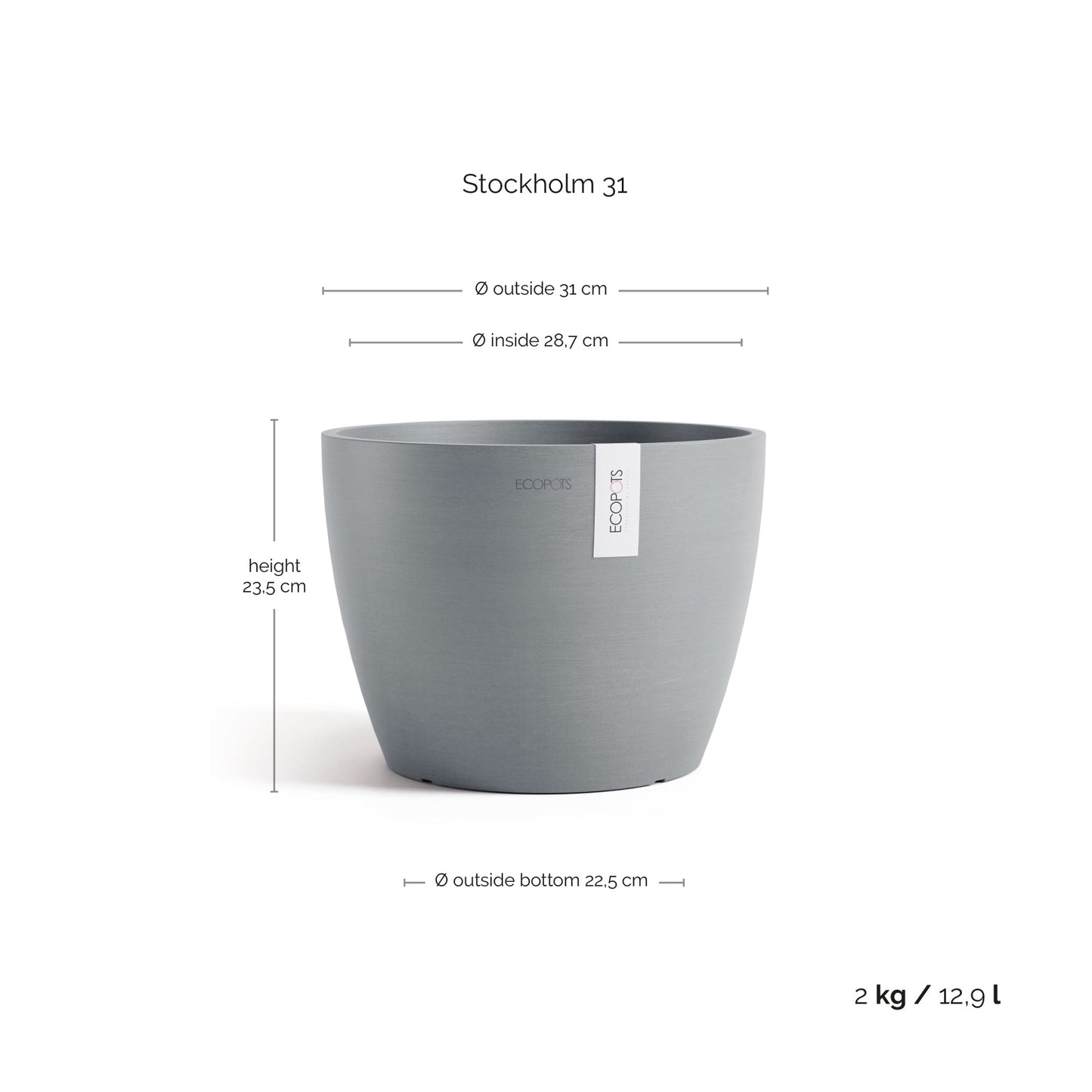 Kukkaruukku - Ecopots - Kukkaruukku Tukholma 31cm siniharmaa - Ecopots - Uuden aikakauden kukkaruukku kierrätysmateriaalista