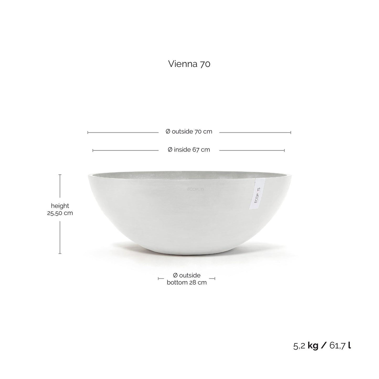 Kukkaruukku - Ecopots - Kukkaruukku Vienna 70cm valkoinen - Ecopots - Uuden aikakauden kukkaruukku kierrätysmateriaalista