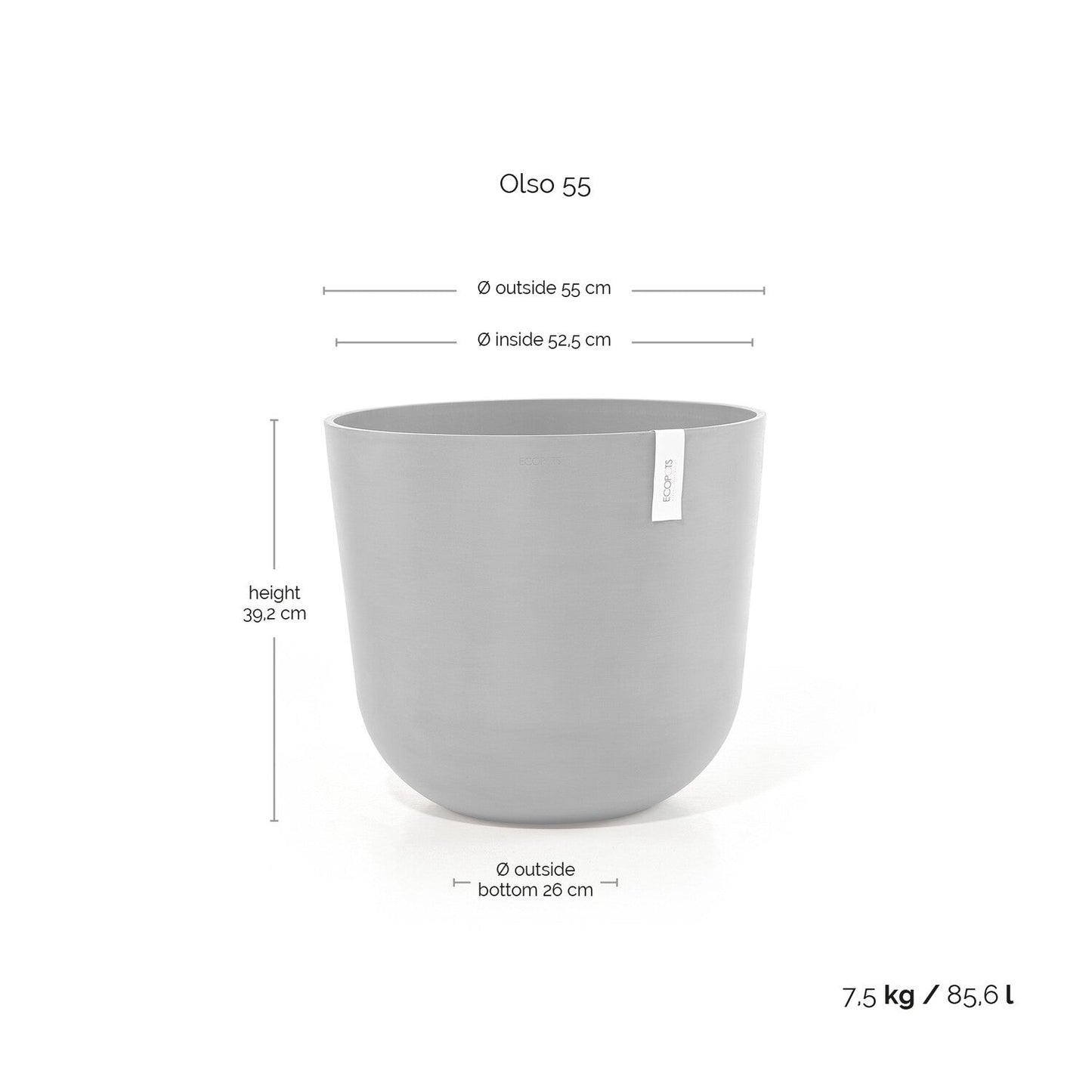 Kukkaruukku - Ecopots - Oslo 55cm valkoharmaa - Ecopotskauppa - Uuden aikakauden kukkaruukku