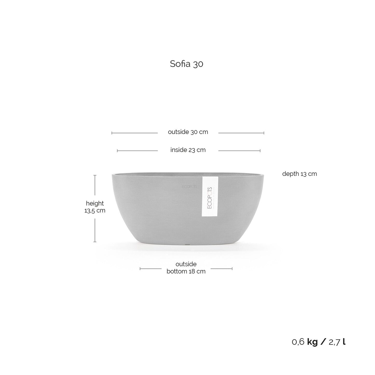 Kukkaruukku - Ecopots - Sofia 30cm siniharmaa - Ecopotskauppa - Uuden aikakauden kukkaruukku