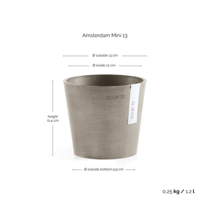Kukkaruukku Amsterdam 13cm taupe – mittapiirros