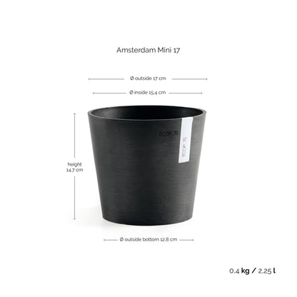 Kukkaruukku Amsterdam 17cm tummanharmaa – mittapiirros