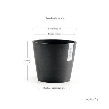 Kukkaruukku Amsterdam 20cm tummanharmaa – mittapiirros