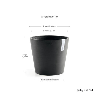 Kukkaruukku Amsterdam 30cm tummanharmaa – mittapiirros