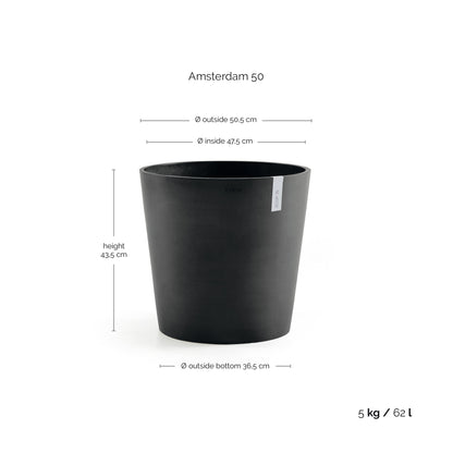 Kukkaruukku Amsterdam 50cm tummanharmaa – mittapiirros