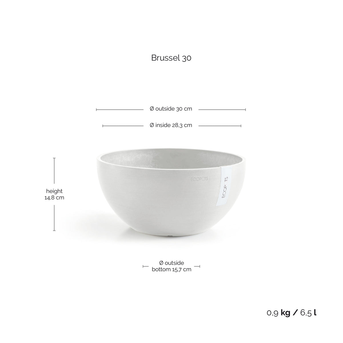 Kukkaruukku Brysseli 30cm valkoinen – mittapiirros