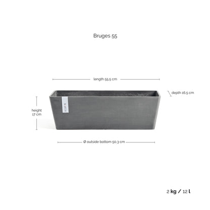 Kukkaruukku Bruge 55cm harmaa – mittapiirros
