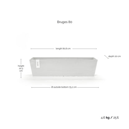 Kukkaruukku Bruge 80cm valkoinen – mittapiirros