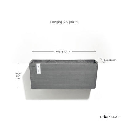 Kukkaruukku Bruge ripustettava 55cm harmaa – mittapiirros