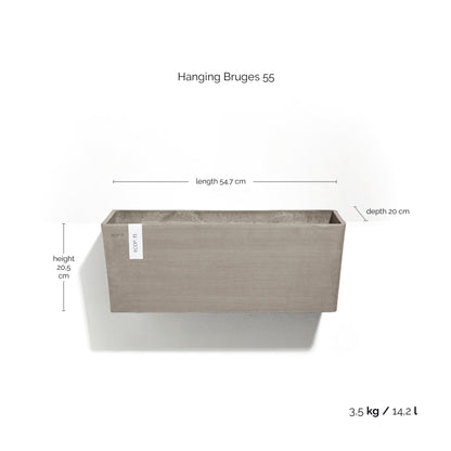 Kukkaruukku Bruge ripustettava 55cm taupe – mittapiirros