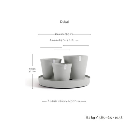 Kukkaruukku Dubai 56cm valkoharmaa – mittapiirros