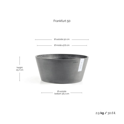Kukkaruukku Frankfurt 50cm harmaa – mittapiirros