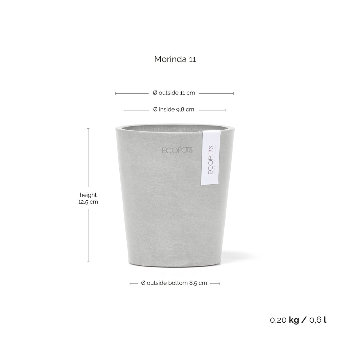 Kukkaruukku Morinda 11cm valkoharmaa – mittapiirros