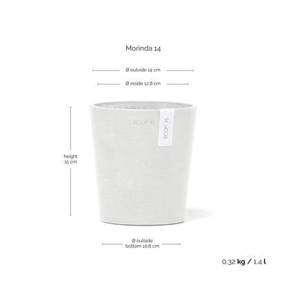 Kukkaruukku Morinda 14cm valkoinen – mittapiirros