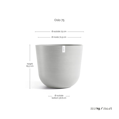 Kukkaruukku Oslo 75cm valkoharmaa – mittapiirros