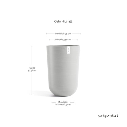 Kukkaruukku Oslo korkea 52cm valkoharmaa – mittapiirros