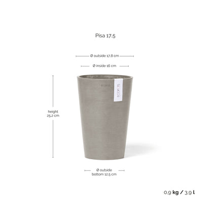 Kukkaruukku Pisa 17,5cm taupe – mittapiirros