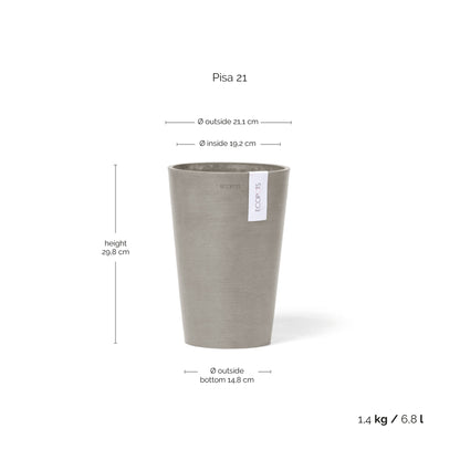 Kukkaruukku Pisa 21cm taupe – mittapiirros