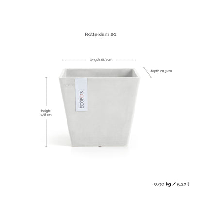 Kukkaruukku Rotterdam 20cm valkoinen – mittapiirros