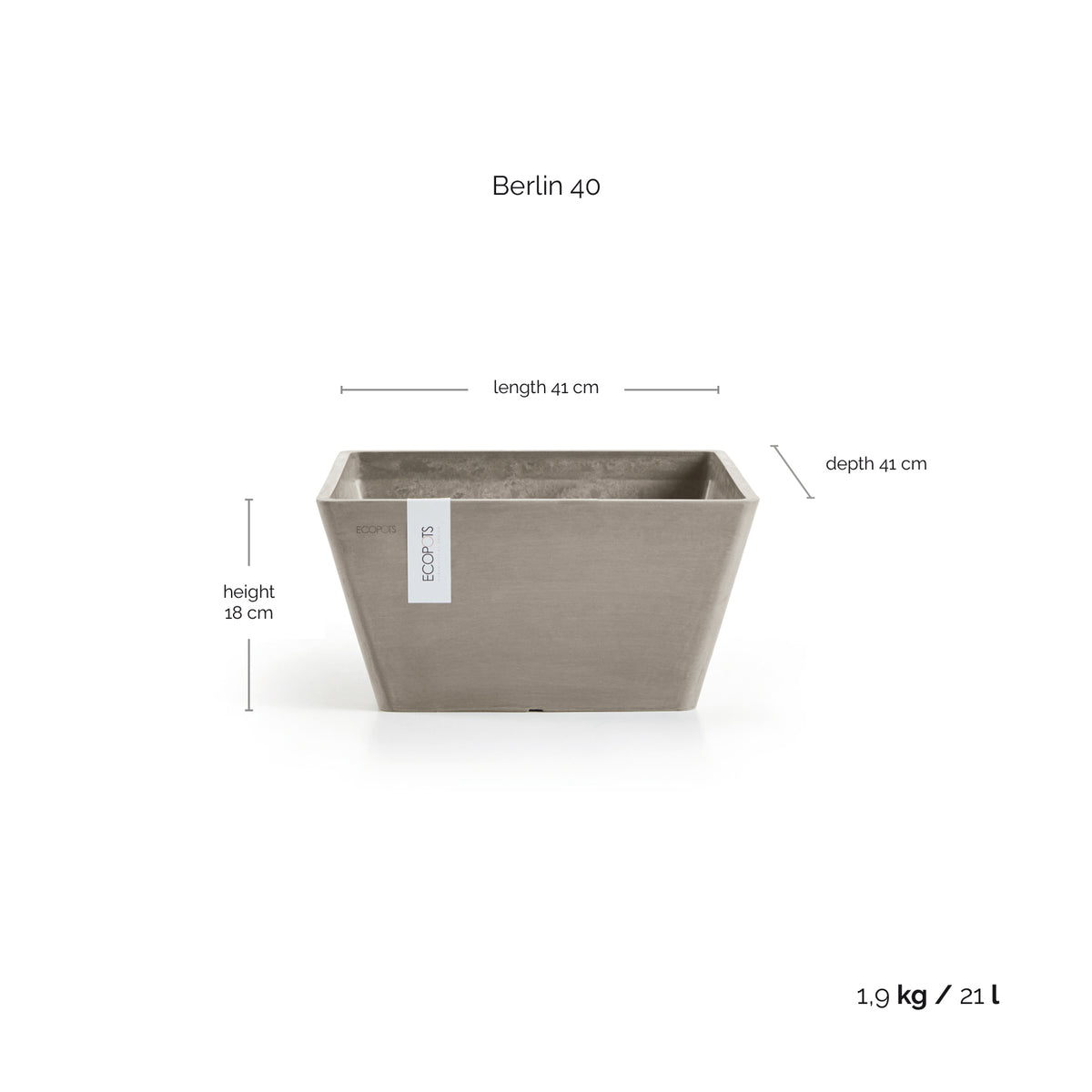 Kukkaruukku Berliini 40cm taupe – mittapiirros