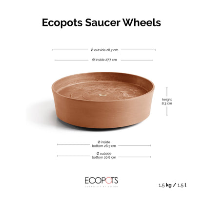 Aluslautanen Amsterdam pyörillä 30cm terracotta – mittapiirros