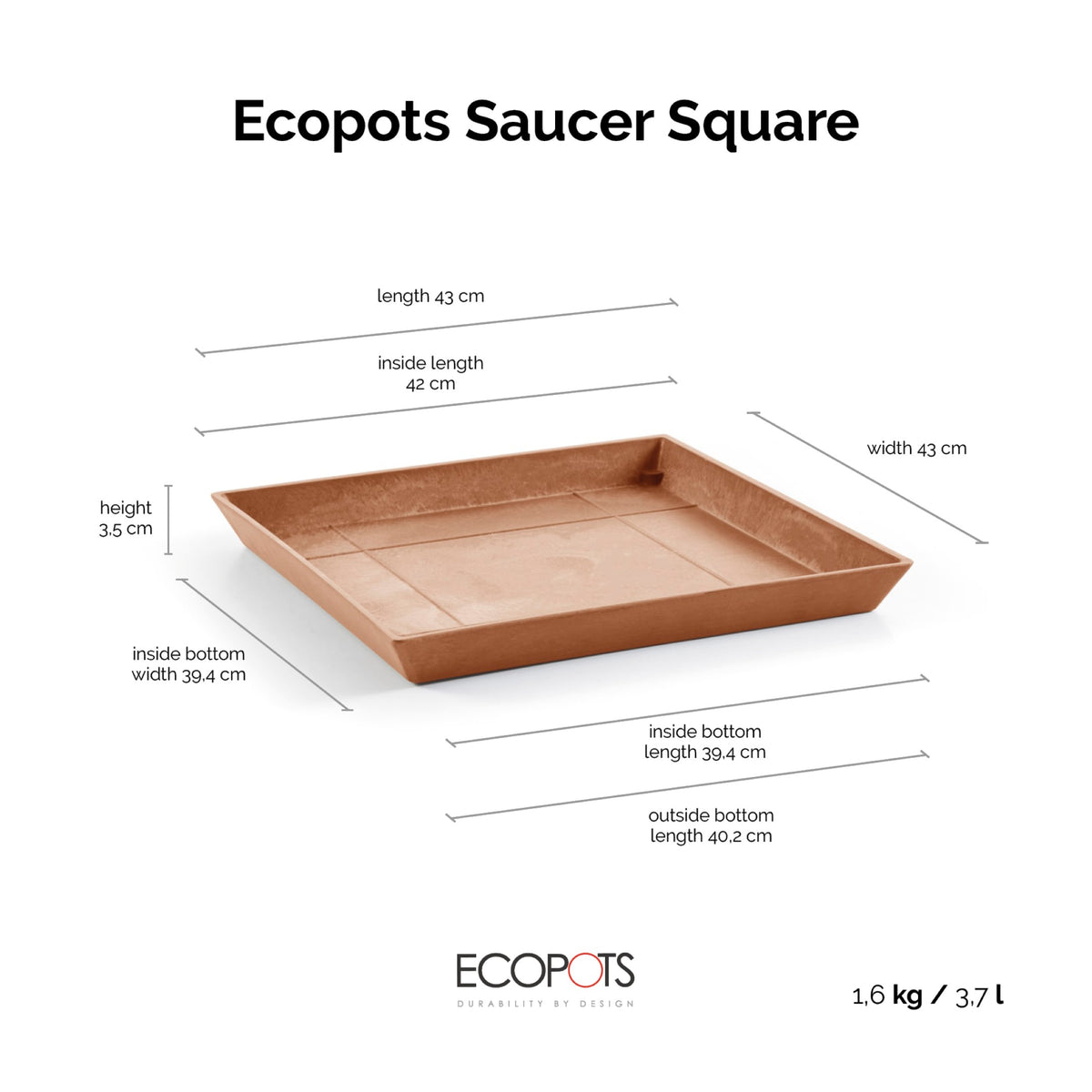 Aluslautanen Rotterdam 50cm terracotta – mittapiirros