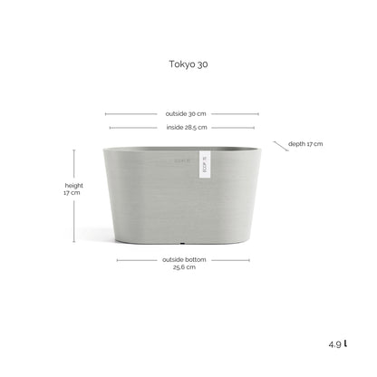 Kukkaruukku Tokio 30cm valkoharmaa – mittapiirros