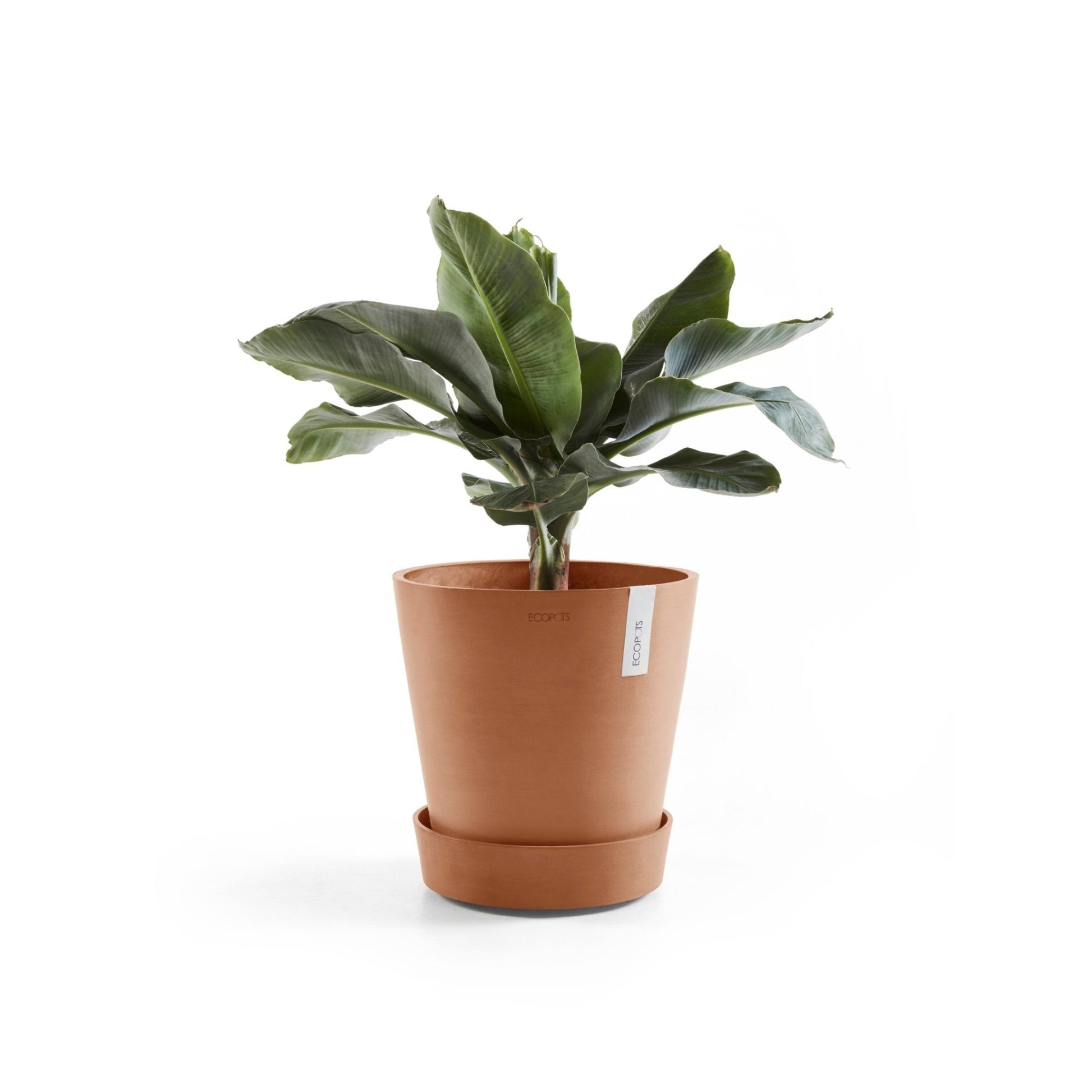 Kukkaruukku - Ecopots - Aluslautanen Amsterdam pyörillä 30cm terracotta - Ecopots - Uuden aikakauden kukkaruukku kierrätysmateriaalista