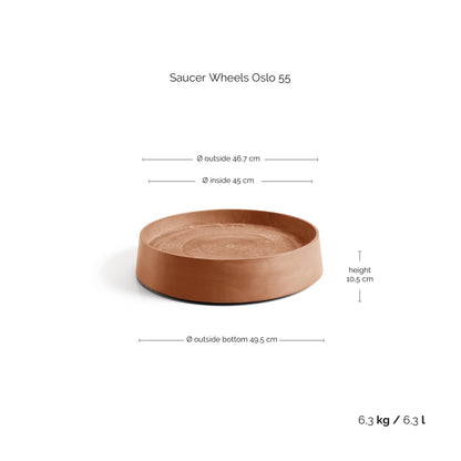 Kukkaruukku - Ecopots - Aluslautanen Oslo pyörillä 55cm terracotta - Ecopots - Uuden aikakauden kukkaruukku kierrätysmateriaalista