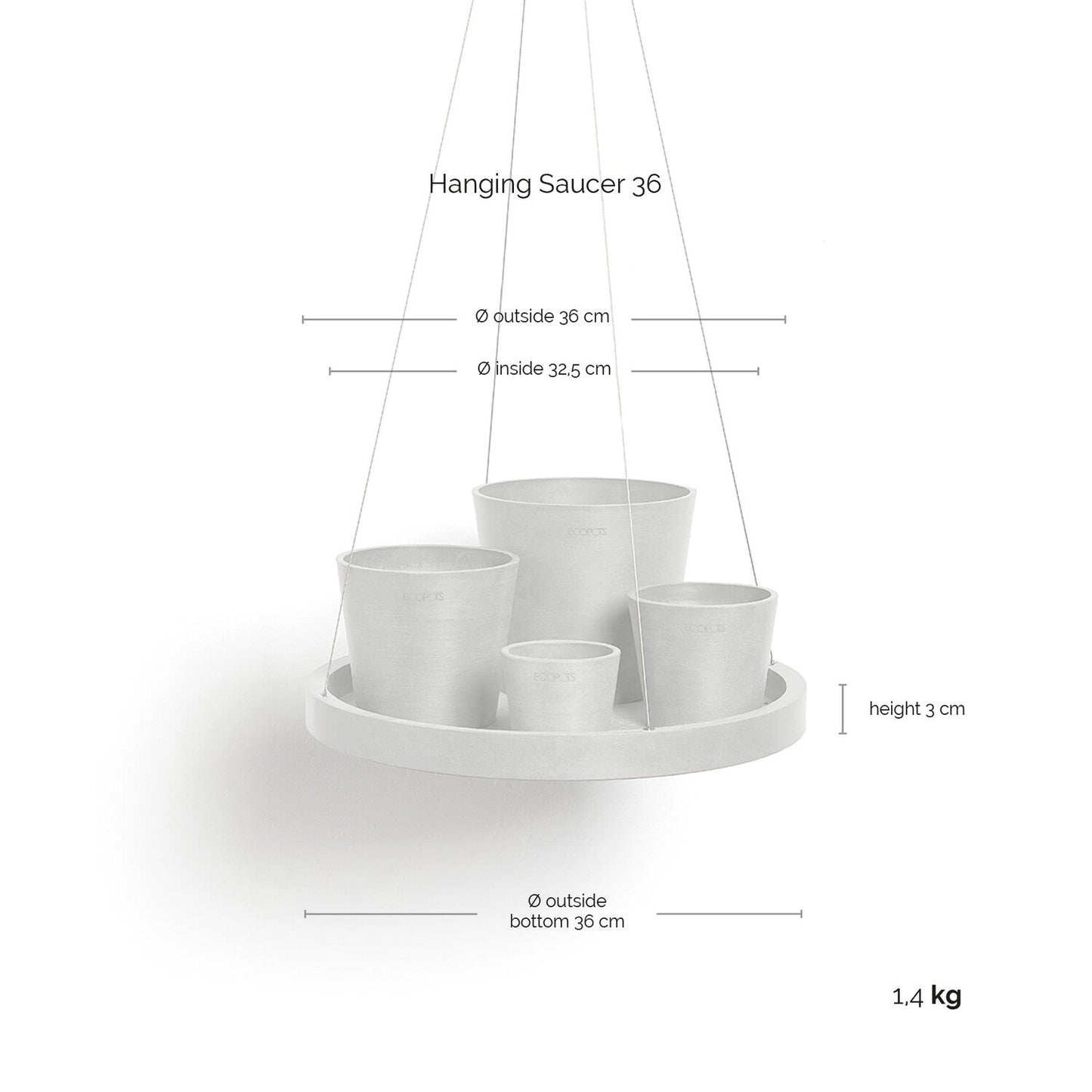 Kukkaruukku - Ecopots - Aluslautanen ripustettava 36cm tummansininen - Ecopotskauppa - Uuden aikakauden kukkaruukku