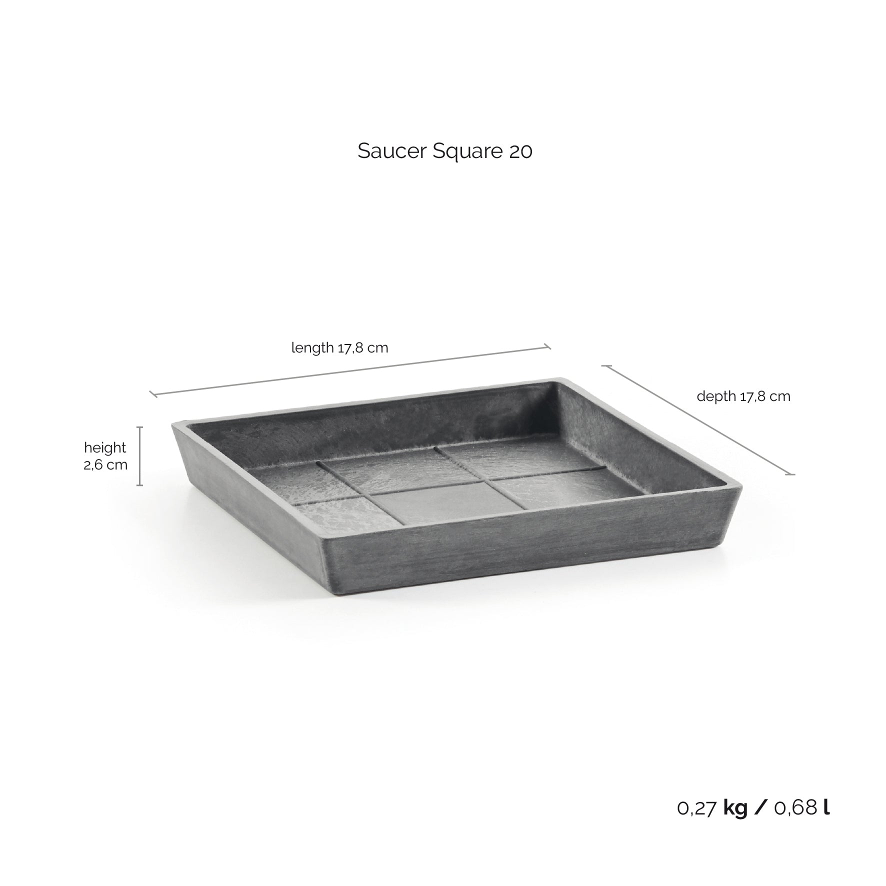 Kukkaruukku - Ecopots - Aluslautanen Rotterdam 20cm harmaa - Ecopots - Uuden aikakauden kukkaruukku kierrätysmateriaalista