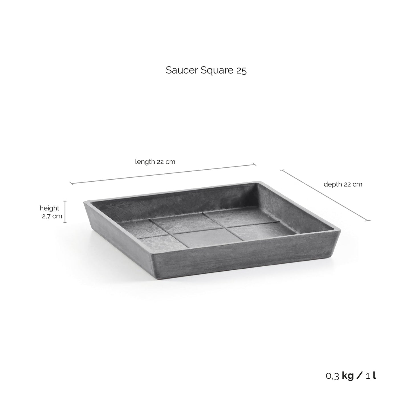 Kukkaruukku - Ecopots - Aluslautanen Rotterdam 25cm harmaa - Ecopots - Uuden aikakauden kukkaruukku kierrätysmateriaalista