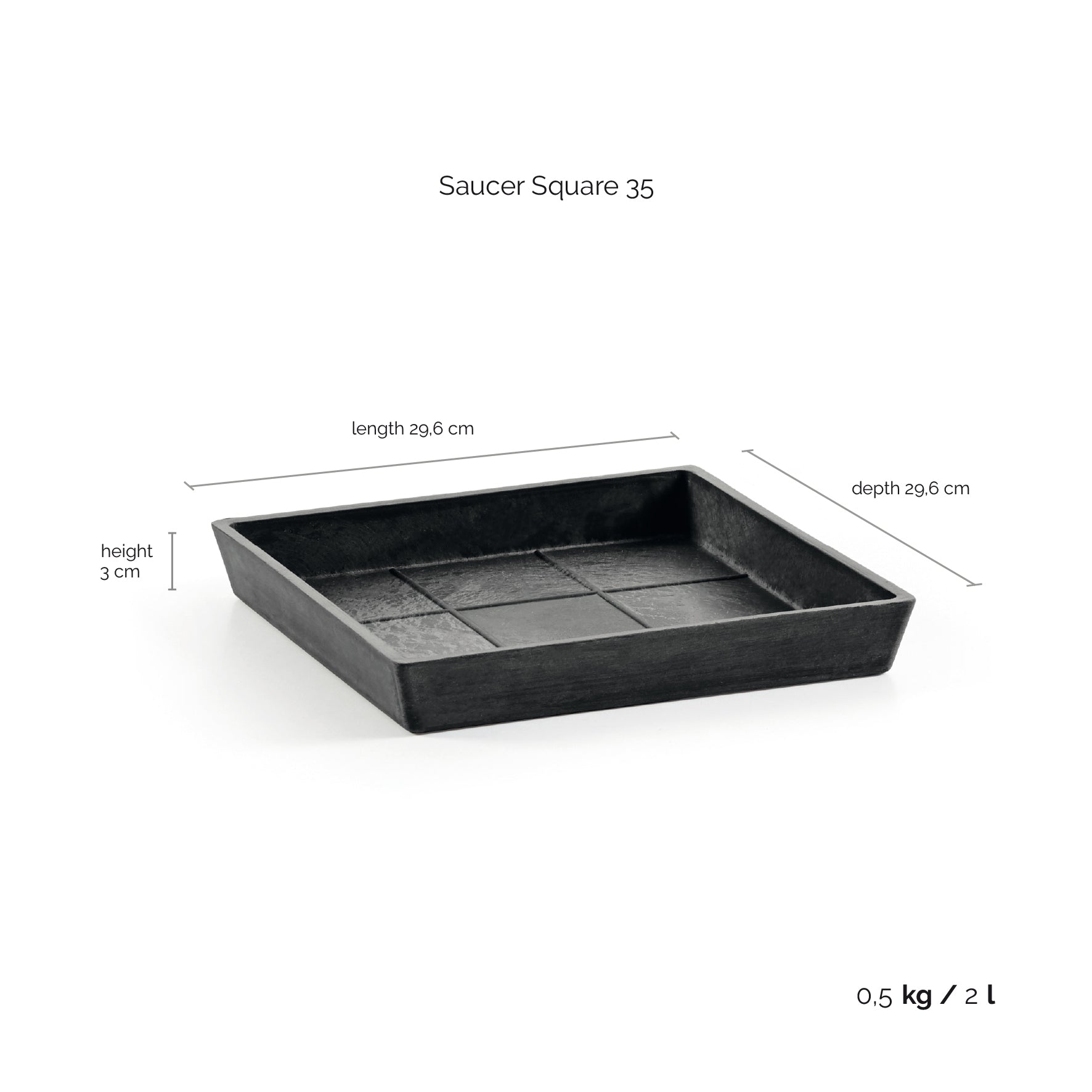 Kukkaruukku - Ecopots - Aluslautanen Rotterdam 35cm tummanharmaa - Ecopots - Uuden aikakauden kukkaruukku kierrätysmateriaalista