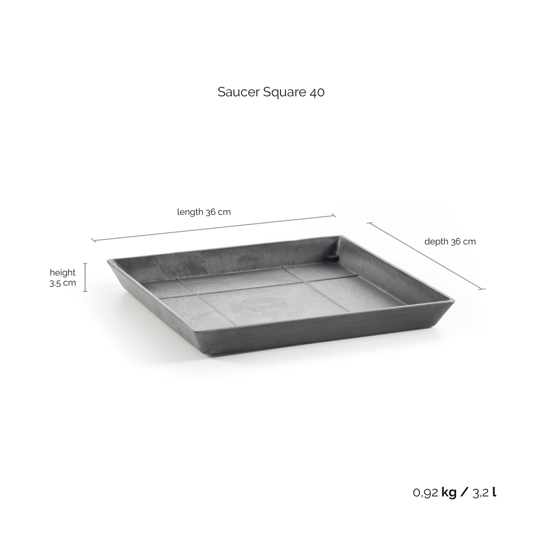 Kukkaruukku - Ecopots - Aluslautanen Rotterdam 40cm harmaa - Ecopots - Uuden aikakauden kukkaruukku kierrätysmateriaalista