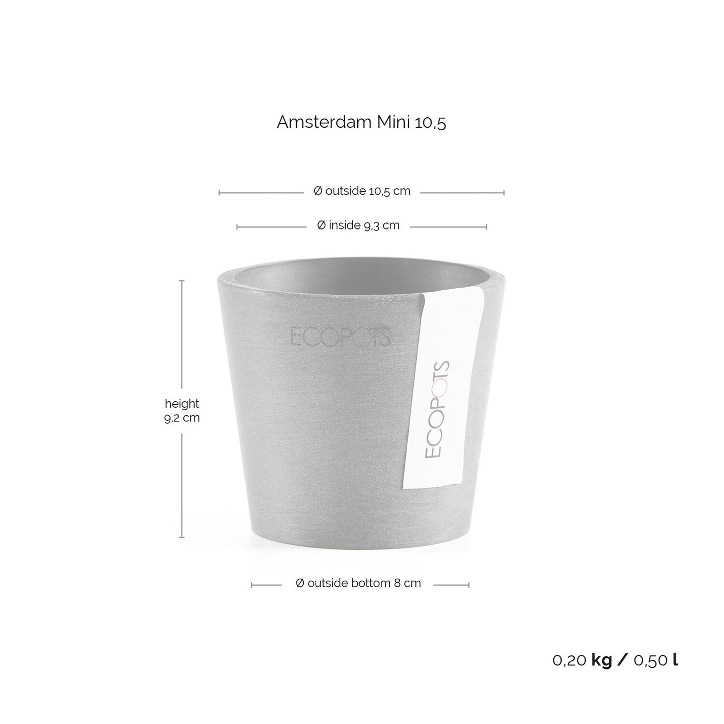 Kukkaruukku - Ecopots - Amsterdam 10,5cm valkoharmaa - Ecopotskauppa - Uuden aikakauden kukkaruukku