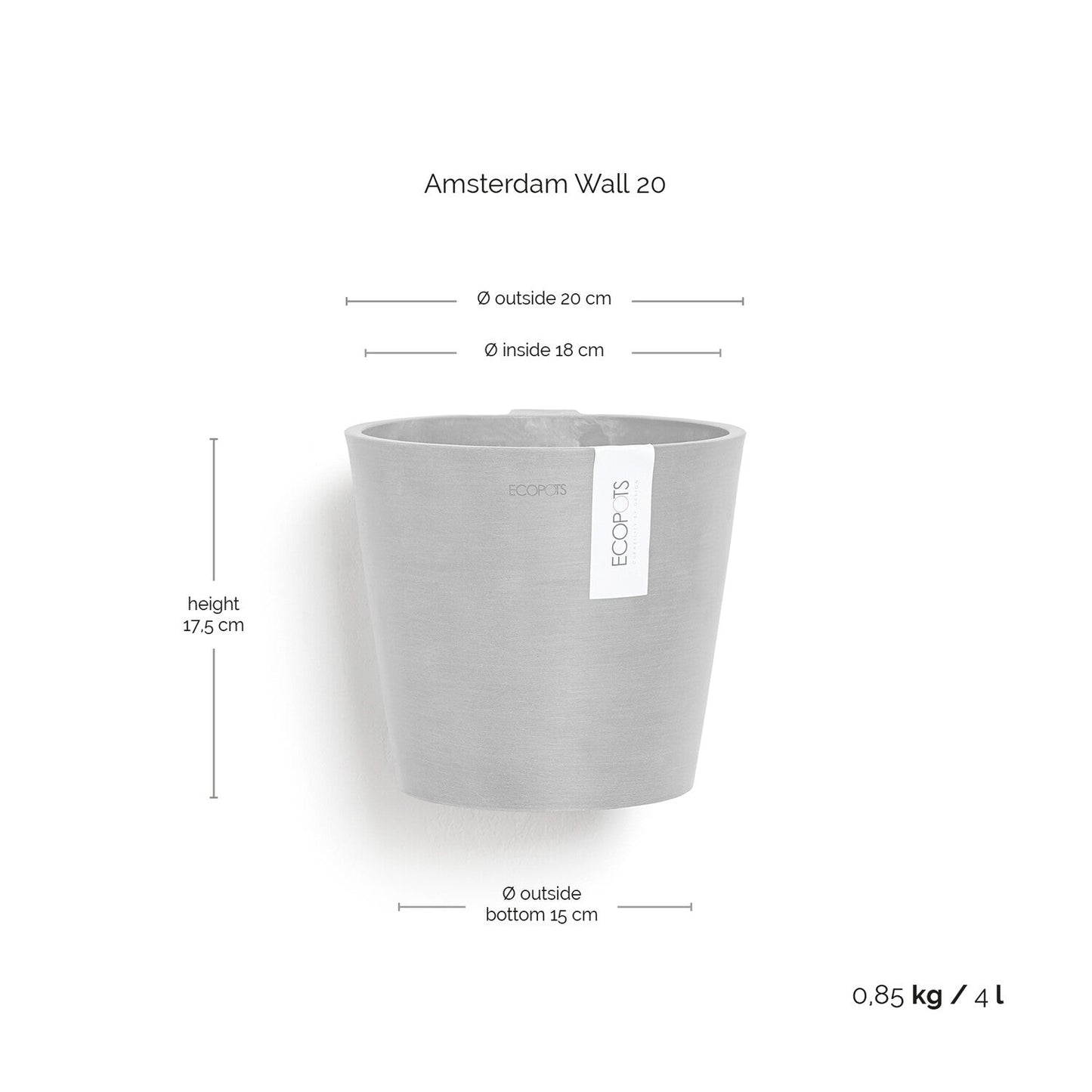 Kukkaruukku - Ecopots - Amsterdam 20cm seinäruukku harmaa - Ecopotskauppa - Uuden aikakauden kukkaruukku