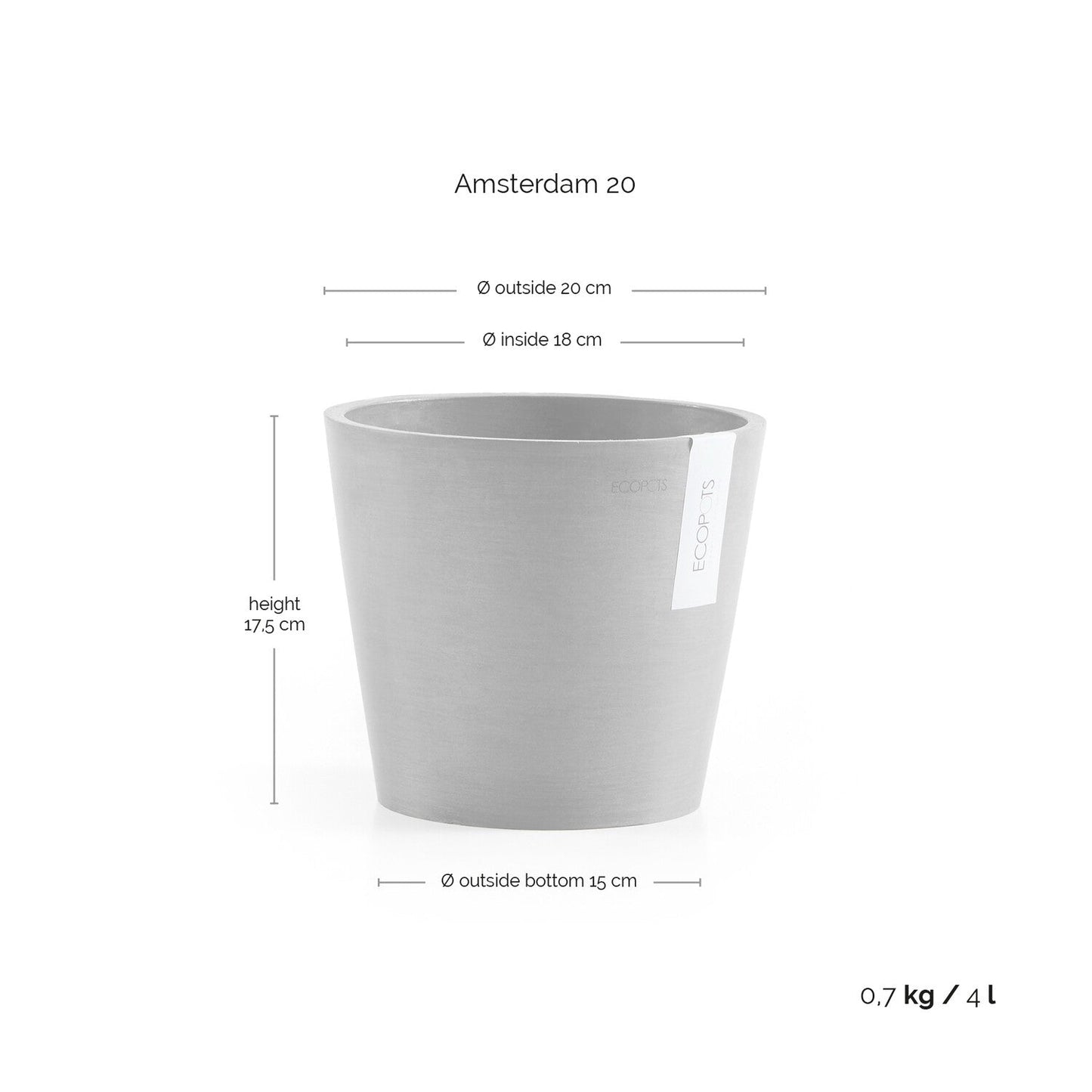 Kukkaruukku - Ecopots - Amsterdam 20cm tummanharmaa - Ecopotskauppa - Uuden aikakauden kukkaruukku