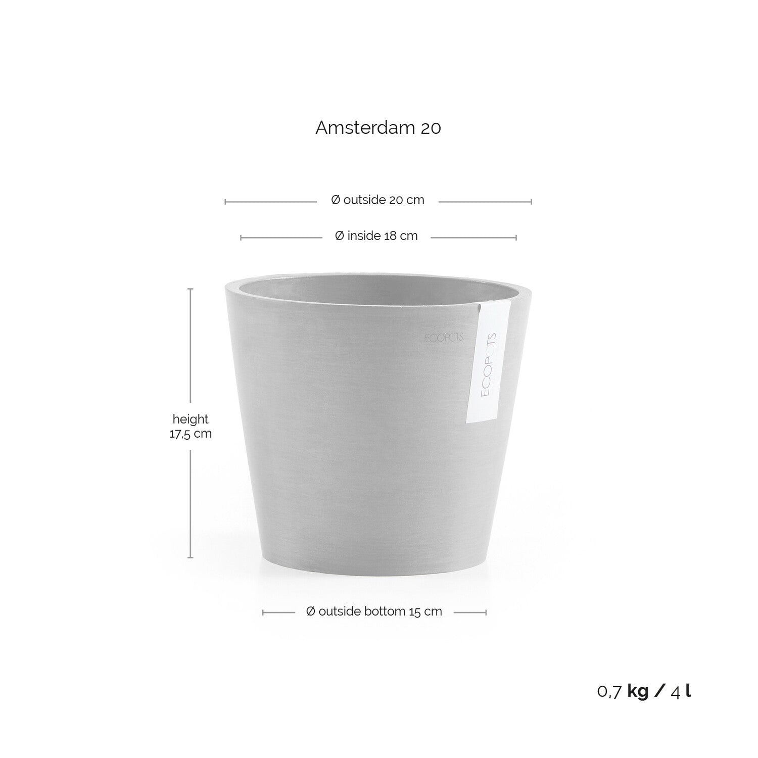 Kukkaruukku - Ecopots - Amsterdam 20cm tummanharmaa - Ecopotskauppa - Uuden aikakauden kukkaruukku