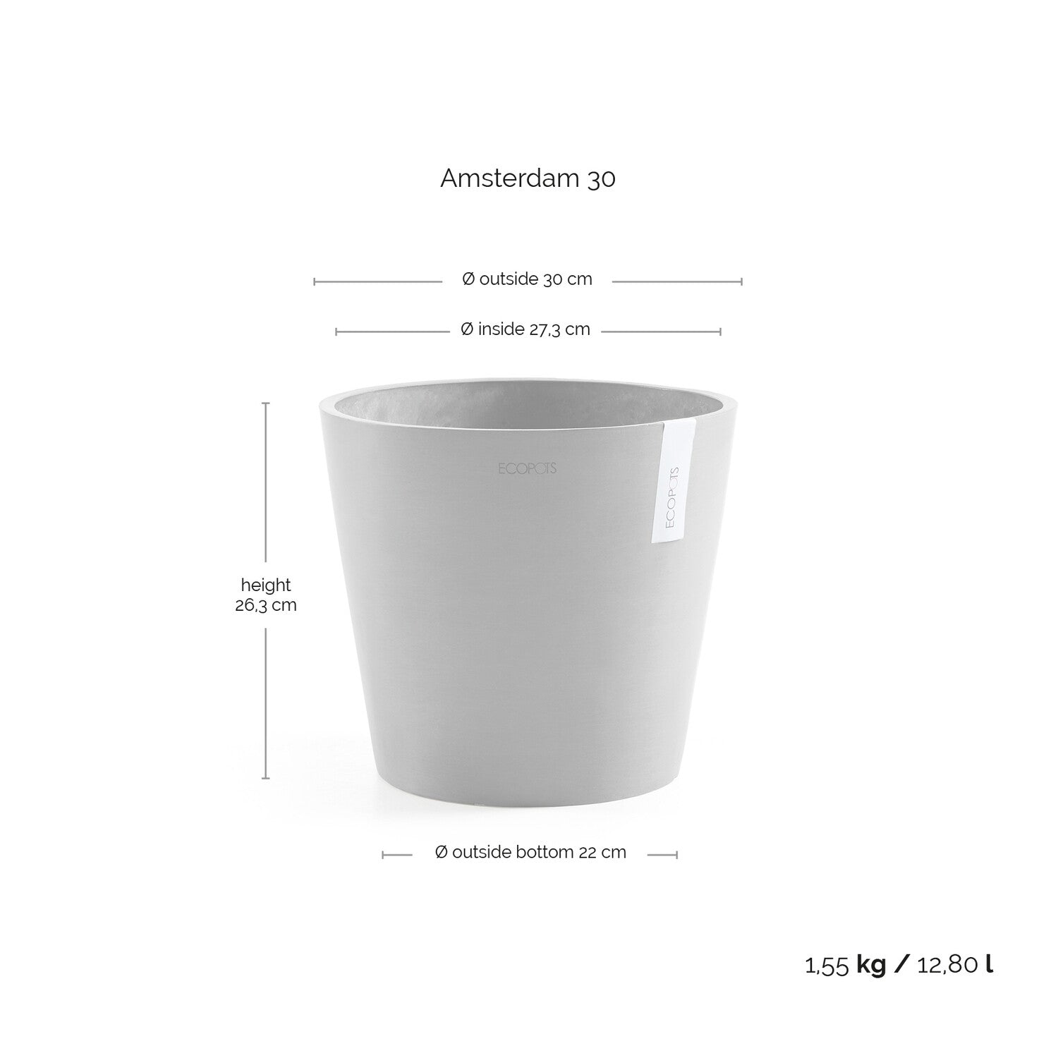 Kukkaruukku - Ecopots - Amsterdam 30cm harmaa - Ecopotskauppa - Uuden aikakauden kukkaruukku