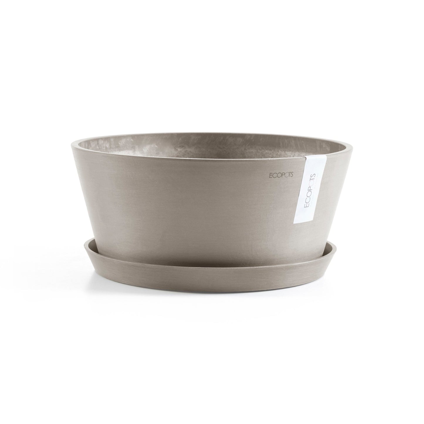 Kukkaruukku - Ecopots - Amsterdam aluslautanen 40cm taupe - Ecopotskauppa - Uuden aikakauden kukkaruukku