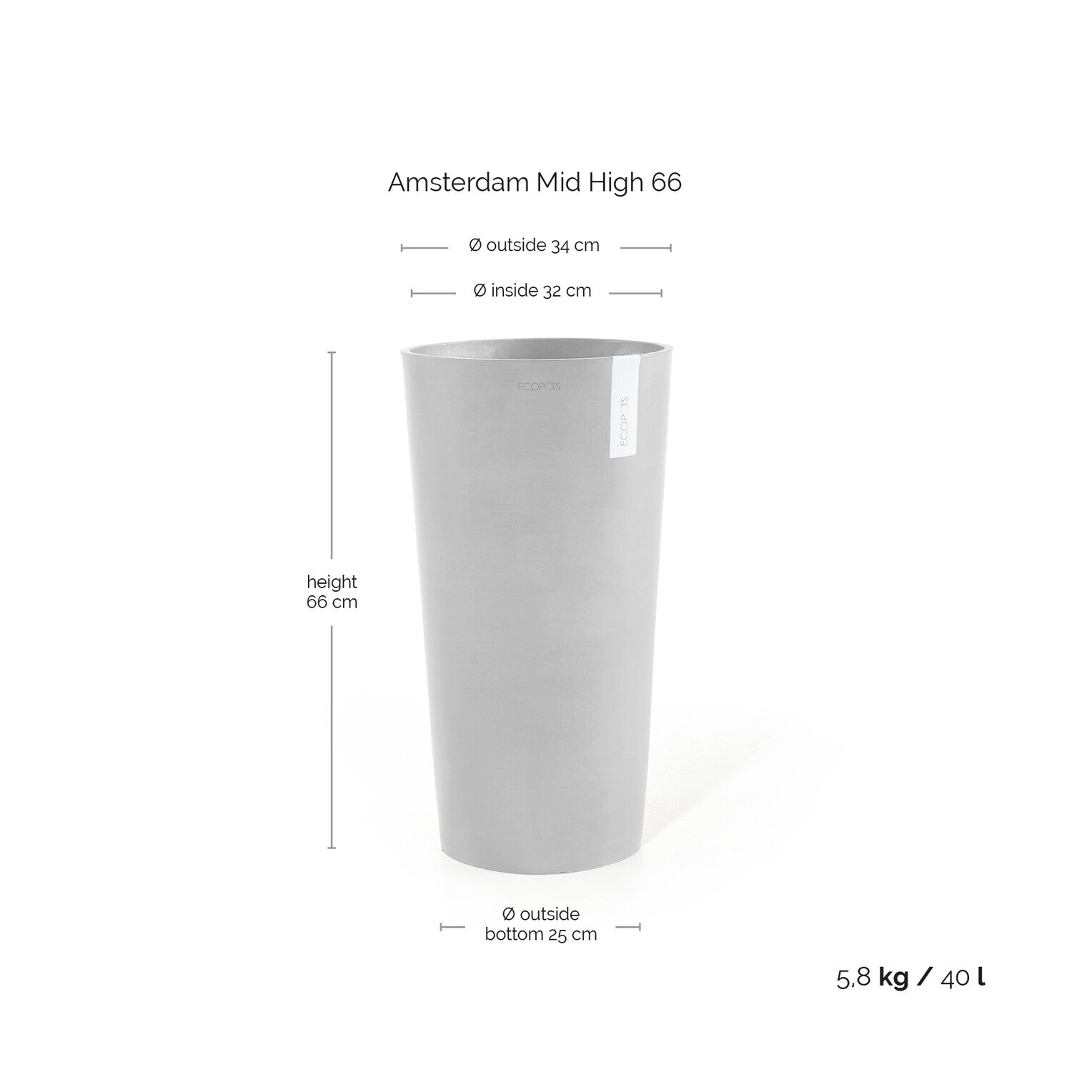 Kukkaruukku - Ecopots - Amsterdam keskikorkea 66cm tummanharmaa - Ecopotskauppa - Uuden aikakauden kukkaruukku