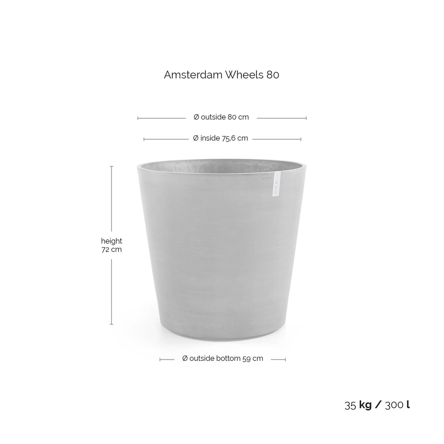 Kukkaruukku - Ecopots - Amsterdam pyörillä 80cm siniharmaa - Ecopotskauppa - Uuden aikakauden kukkaruukku