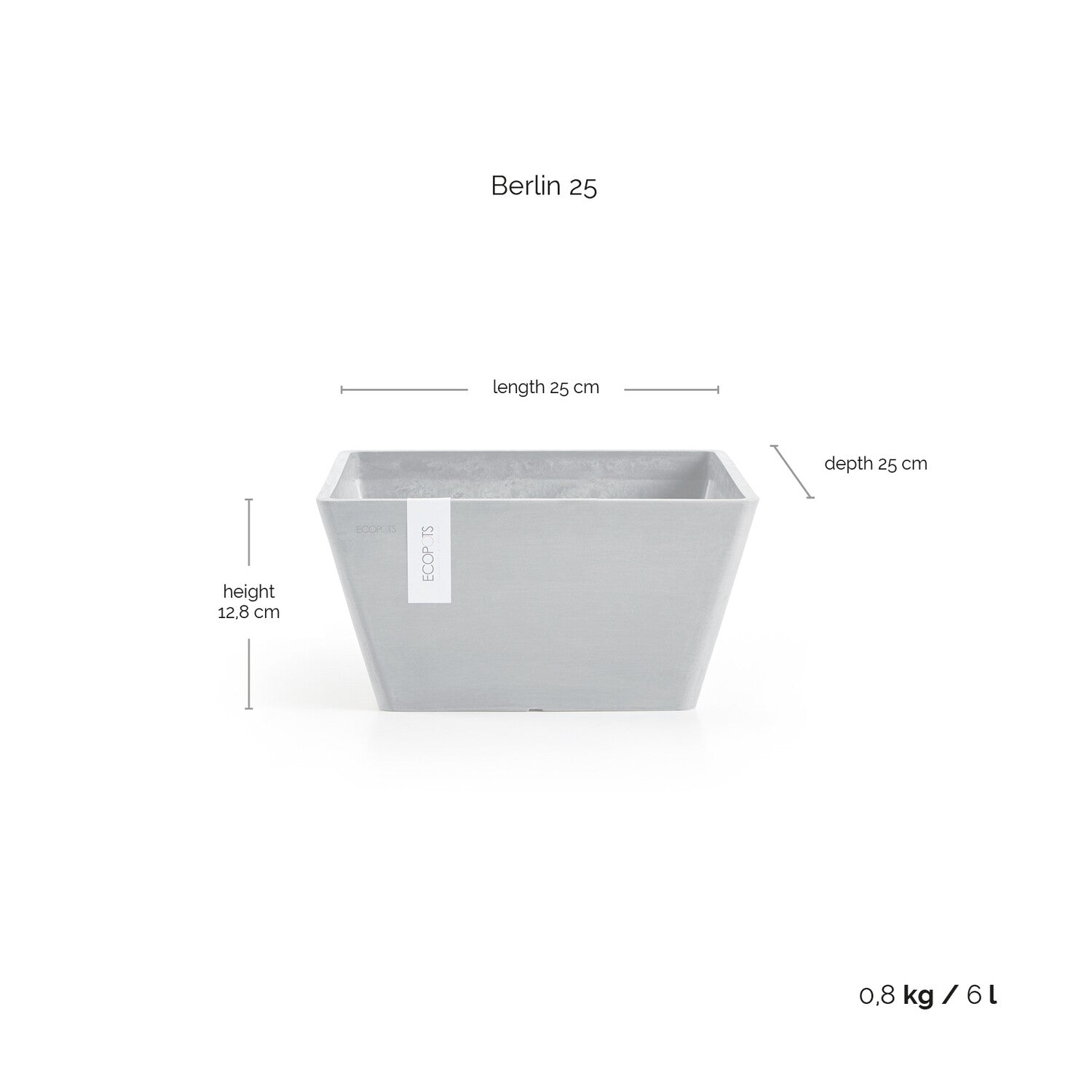 Kukkaruukku - Ecopots - Berliini 25cm harmaa - Ecopotskauppa - Uuden aikakauden kukkaruukku