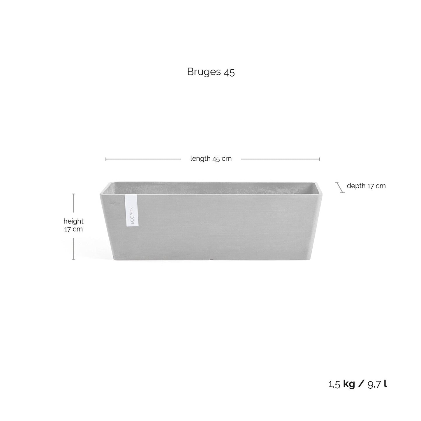 Kukkaruukku - Ecopots - Bruge 45cm harmaa - Ecopotskauppa - Uuden aikakauden kukkaruukku